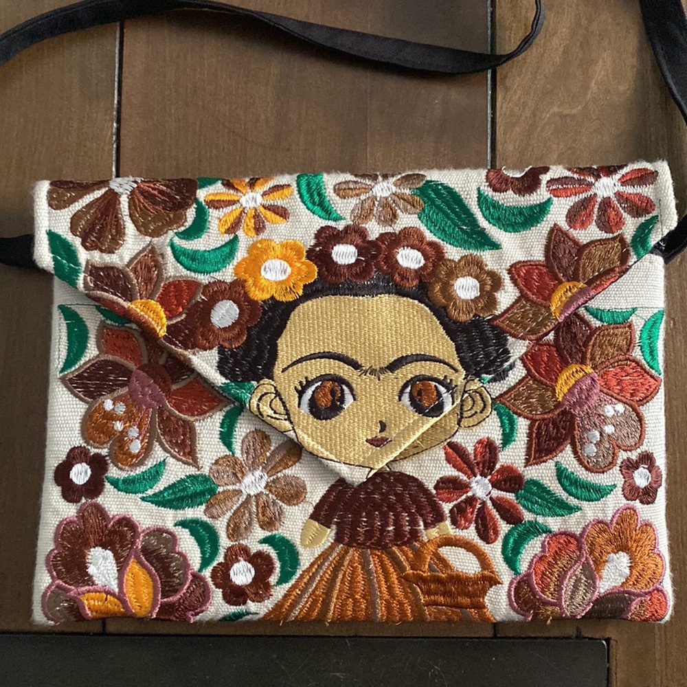 Unique boho purse of Frida Kahlo character
